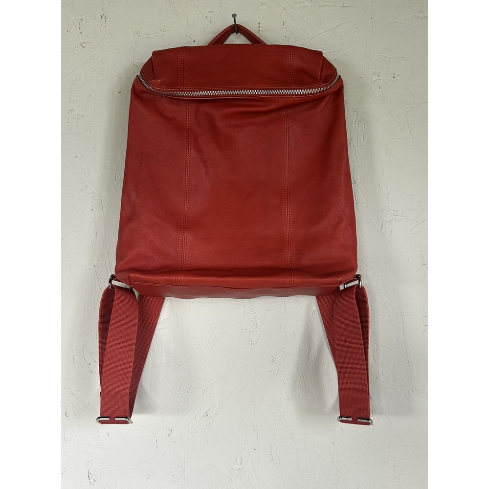 Longchamp Leather Le Foulonne Backpack Orange/red Leather Vintage Rare